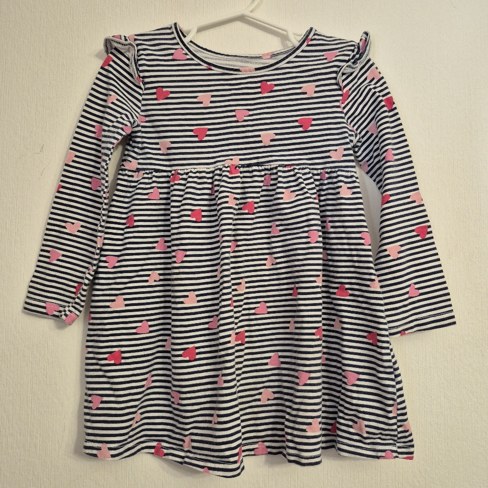Jumping Beans Girls Size 3T All-Day-Play Dress Navy White Striped Pink Hearts